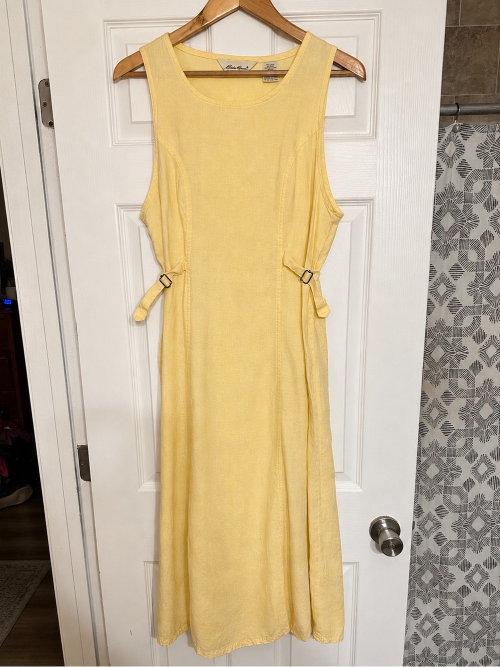 VTG Eddie Bauer Butter Yellow Linen Sleeveless Midi Dress SP Cottage Coastal